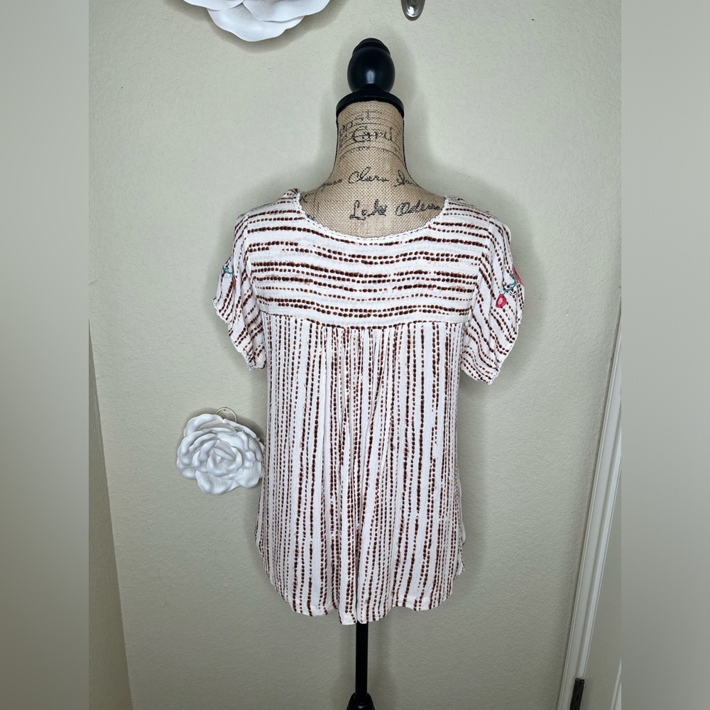 NTM: Savanna Jane Dot Striped Floral Embroidered Peasant Blouse Sz Large - Picture 10 of 15